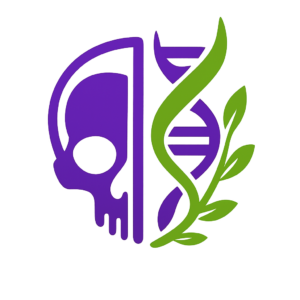 Cortex Cannibal logo favicon. Skull and DNA helix with green botanical branch symbolizing the fusion of neuroscience and nutrition.