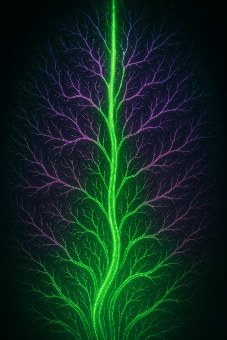 Artistic rendering of the vascular system illuminated to represent nitric oxide–induced vasodilation.