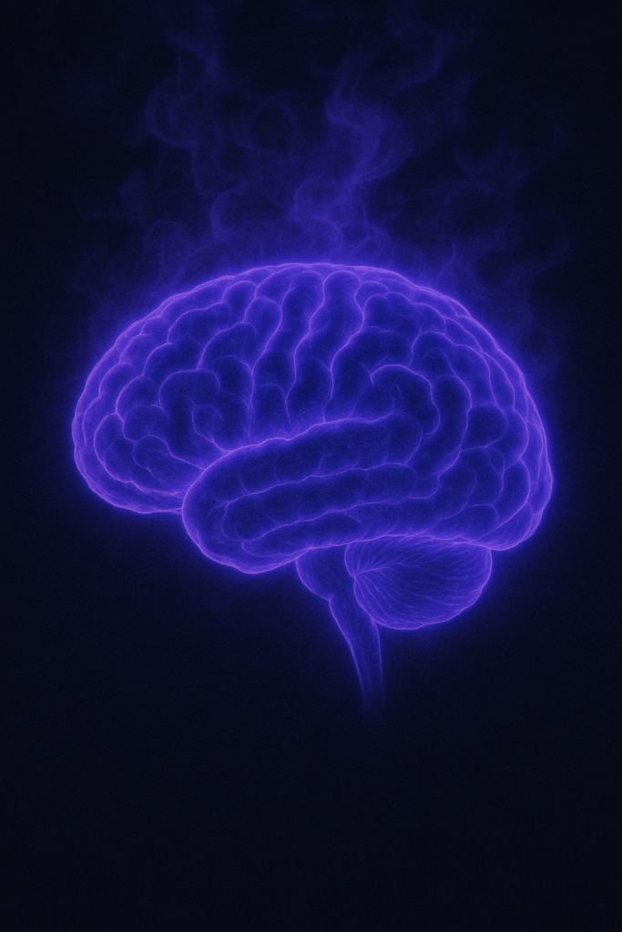 Artistic rendering of brain fog showing neural interference and cortisol overload.