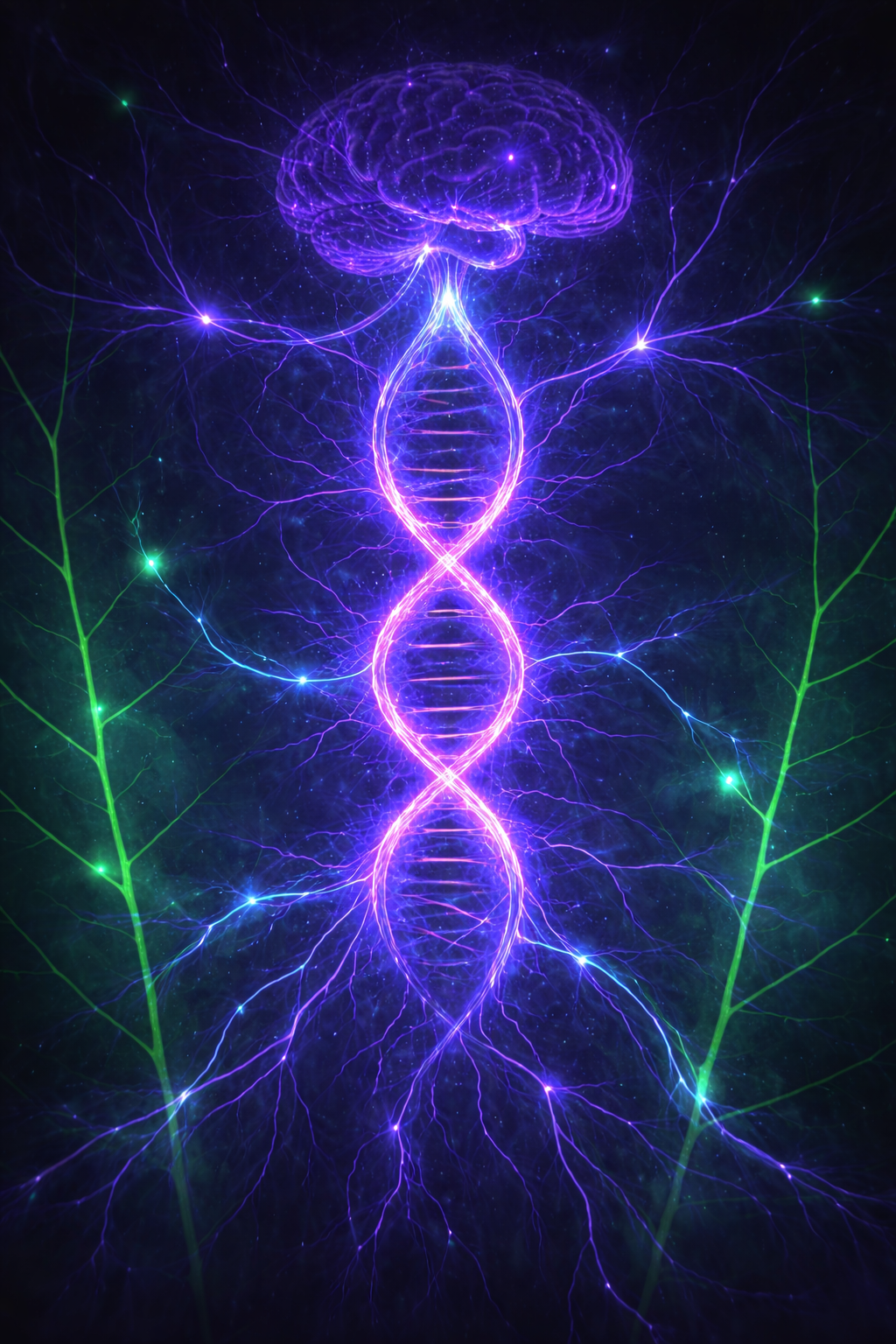 Neon illustration of nervous system regulation showing neural signaling pathways, brain activity, and electrical communication for stress and recovery balance